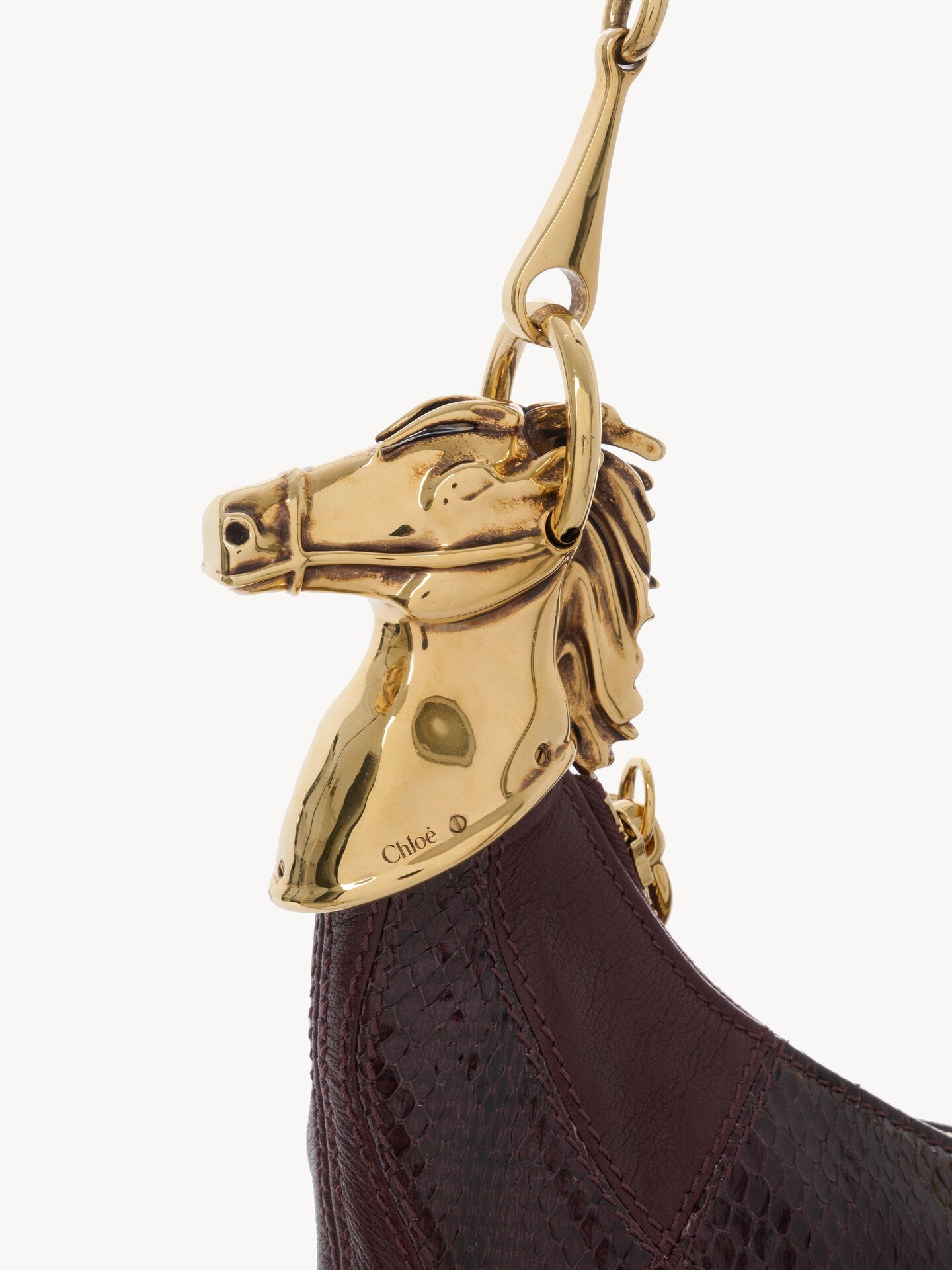 Chain Horse shoulder bag in grained leather and snakeskin - 9
