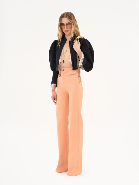Cropped-Jacke aus Seidenfaille mit Puff&auml;rmeln