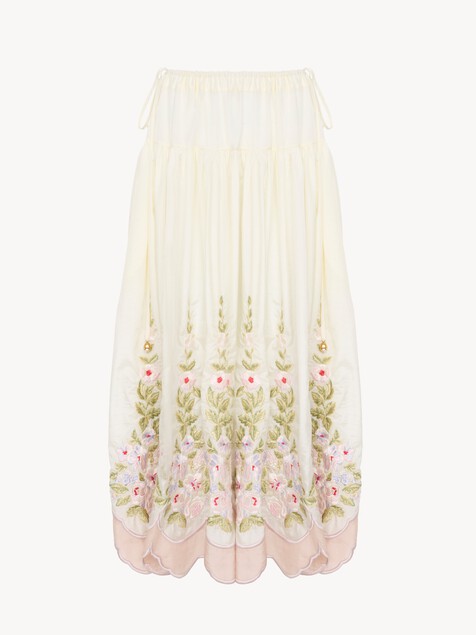 Gathered long skirt in technical taffeta