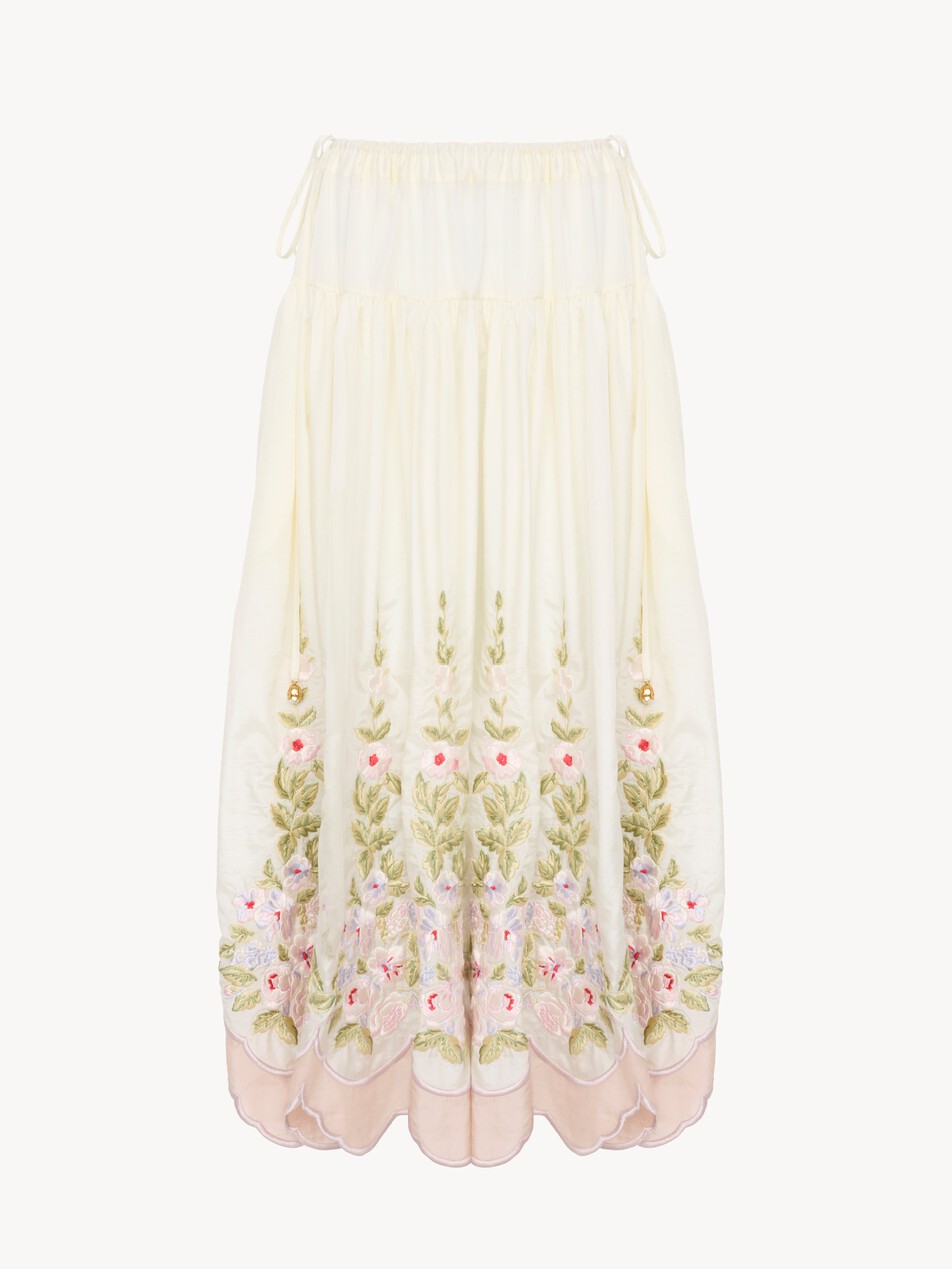 Gathered long skirt in technical taffeta