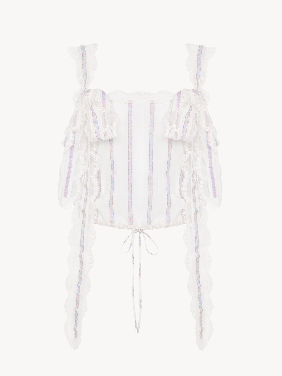 Cropped-Top aus Seidenlurex-Jacquard und Spitze