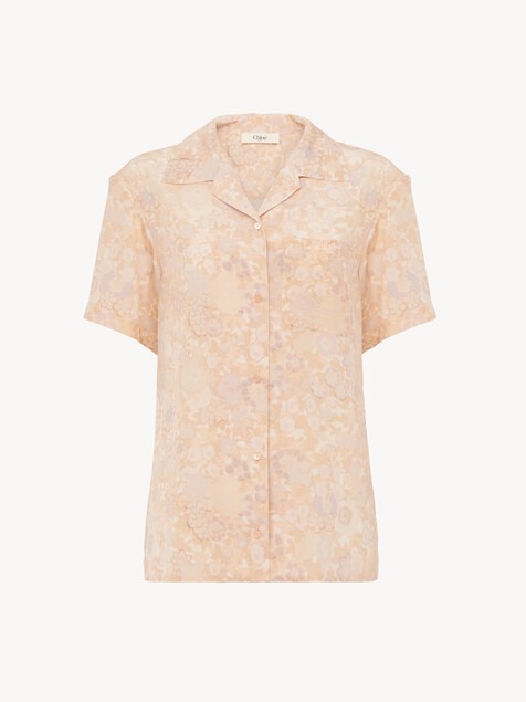 Short-sleeve blouse in cr&ecirc;pe de chine