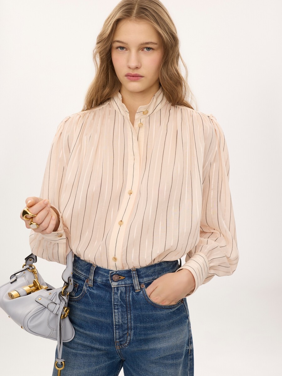 Gathered blouse in cotton & silk poplin - 4