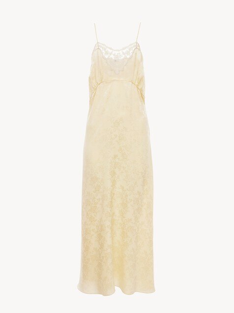 Thin-strap midi dress in silk jacquard & lace