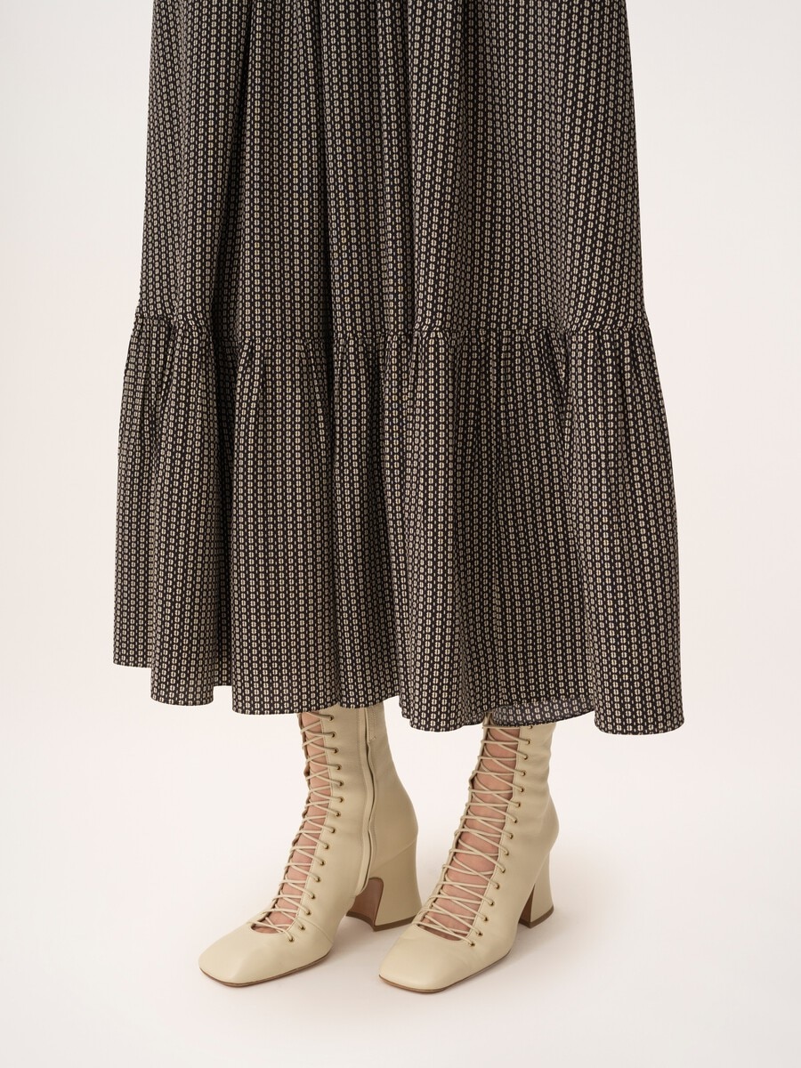 Gathered midi skirt in cr&ecirc;pe de chine - 7