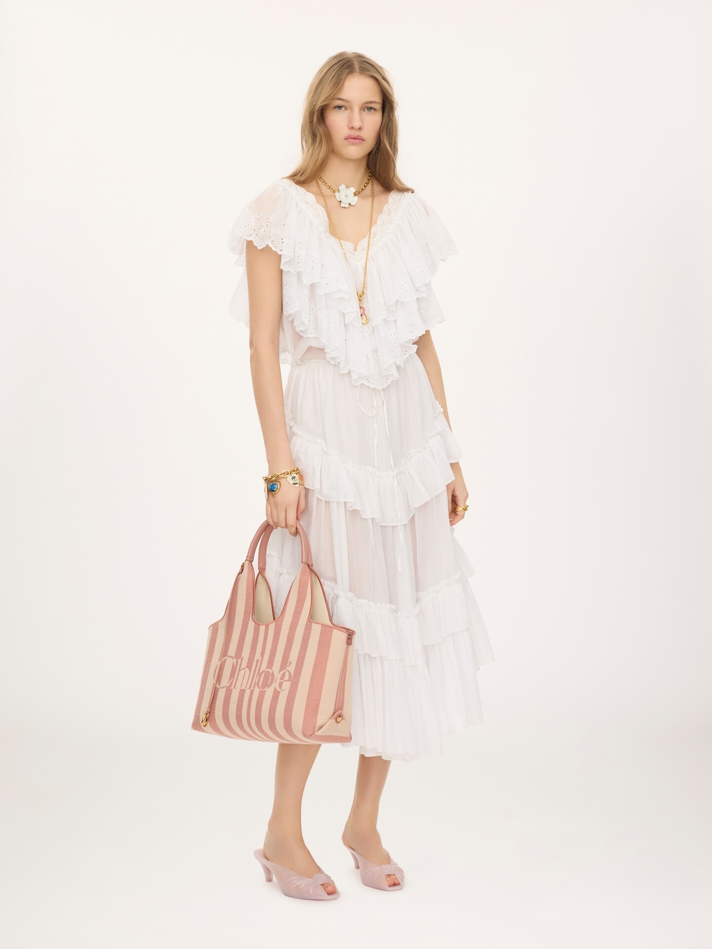 Chlo&eacute; Stripy east-west tote bag in jacquard - 7.0