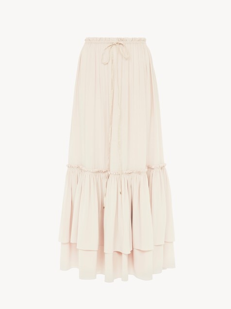 Ruffled long skirt in silk mousseline