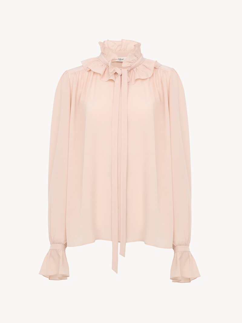 Tie-front ruffled blouse in crêpe de chine by Chloé