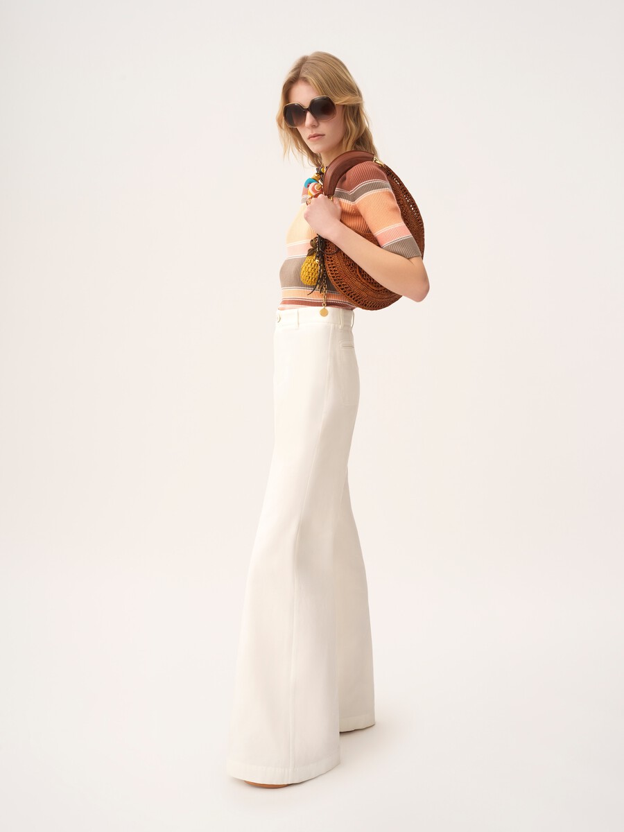 High-rise flared pants in cotton canvas - 1