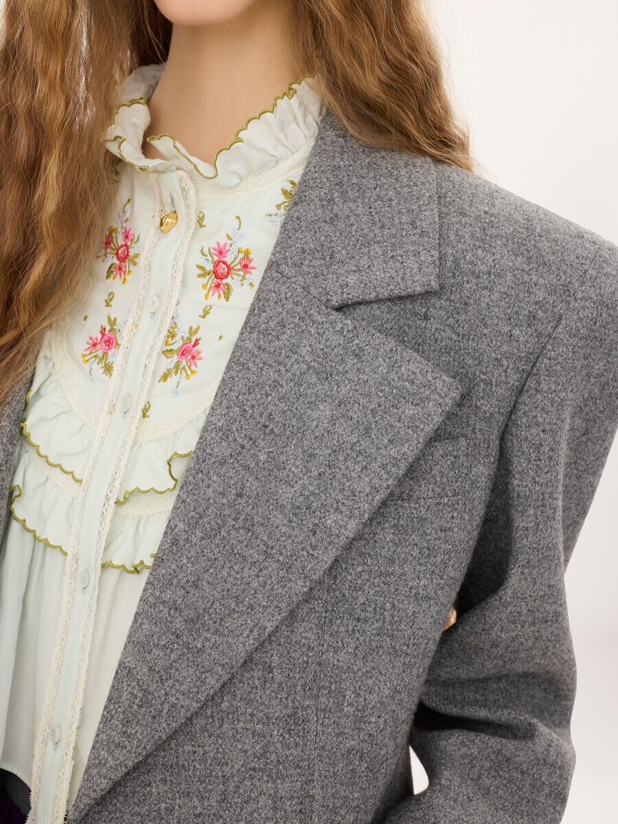 Veste blazer droite en laine chin&eacute;e - 5