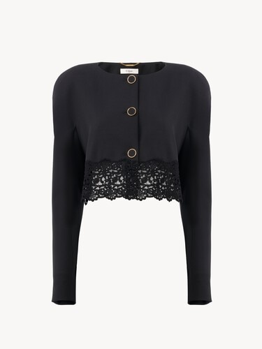 Kragenlose Cropped-Jacke aus Woll-Grain de Poudre - 2