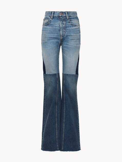 Flared patchwork jeans in denim