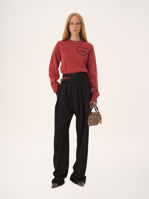Cropped fitted logo sweater in a wool knit