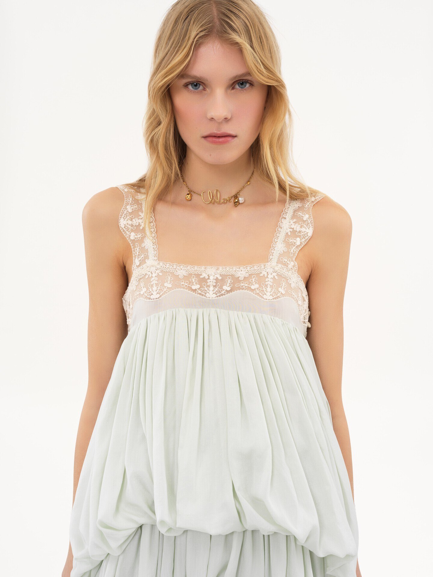 High-low ruffled dress in silk habotai & lace - 6