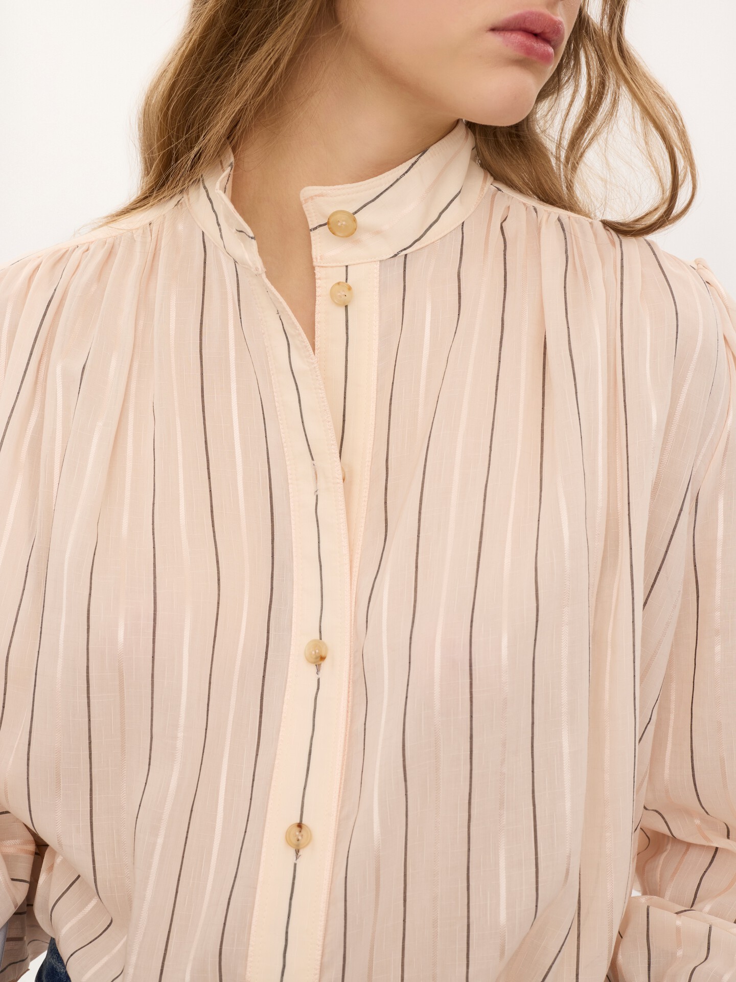 Gathered blouse in cotton & silk poplin - 4.0