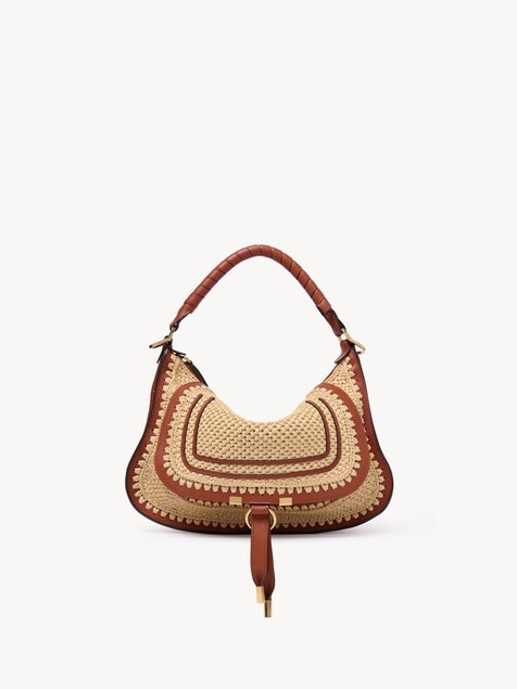 Small Marcie shoulder bag in raffia-effect