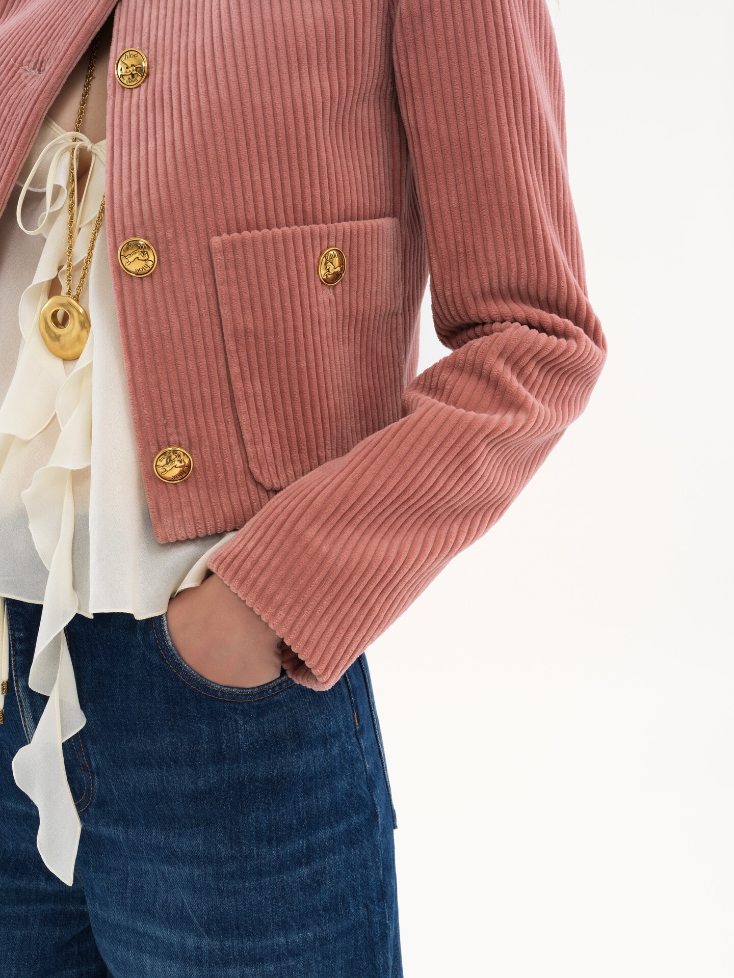 Cropped boxy jacket in velvet - 6