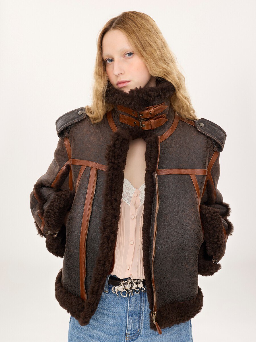 High-neck jacket in shearling - 4