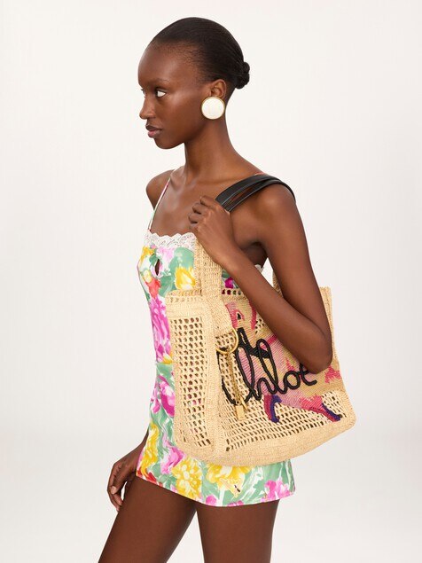 Summer Banana east-west tote bag in raffia