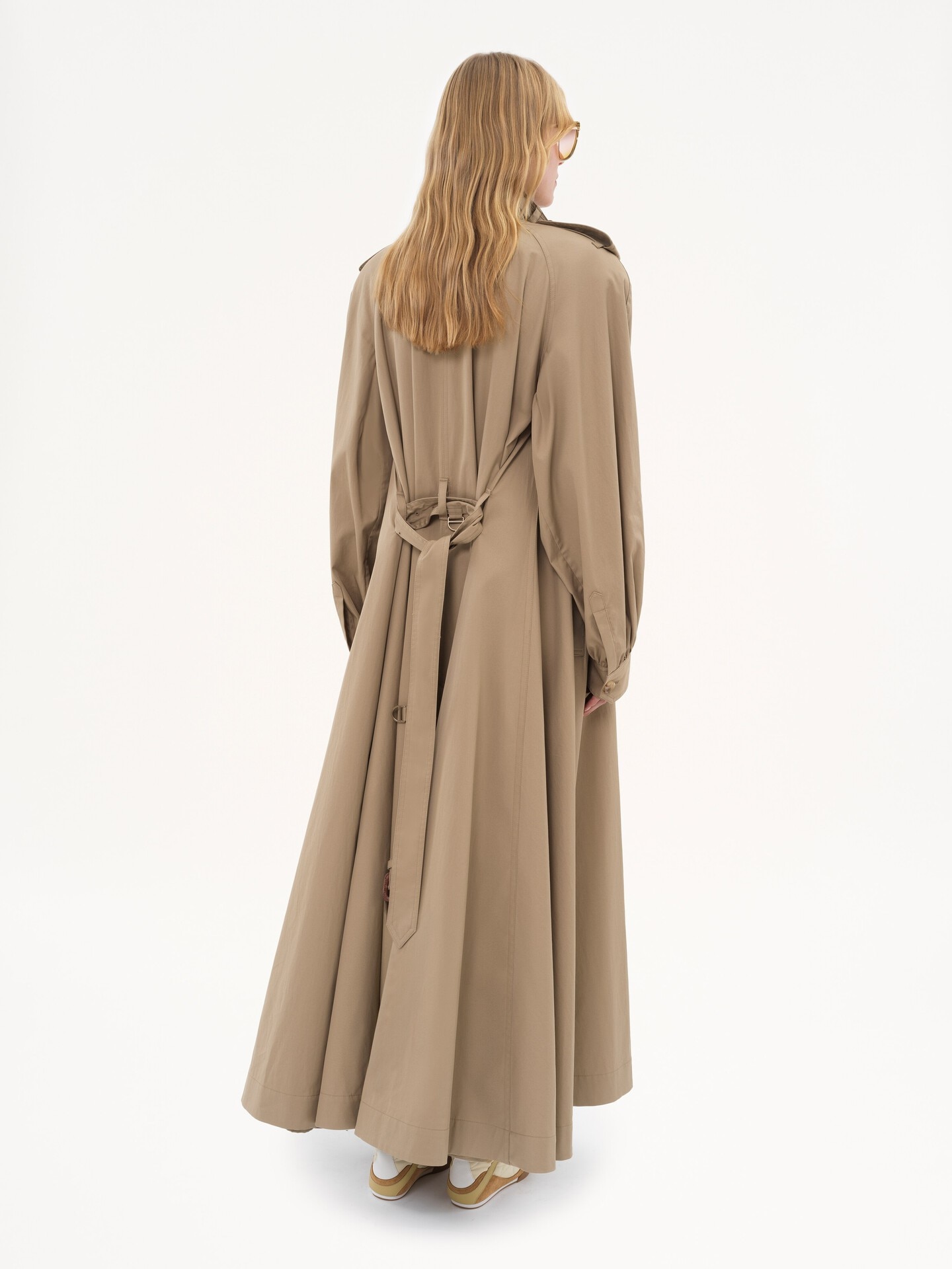Trench long col montant en gabardine de coton - 5