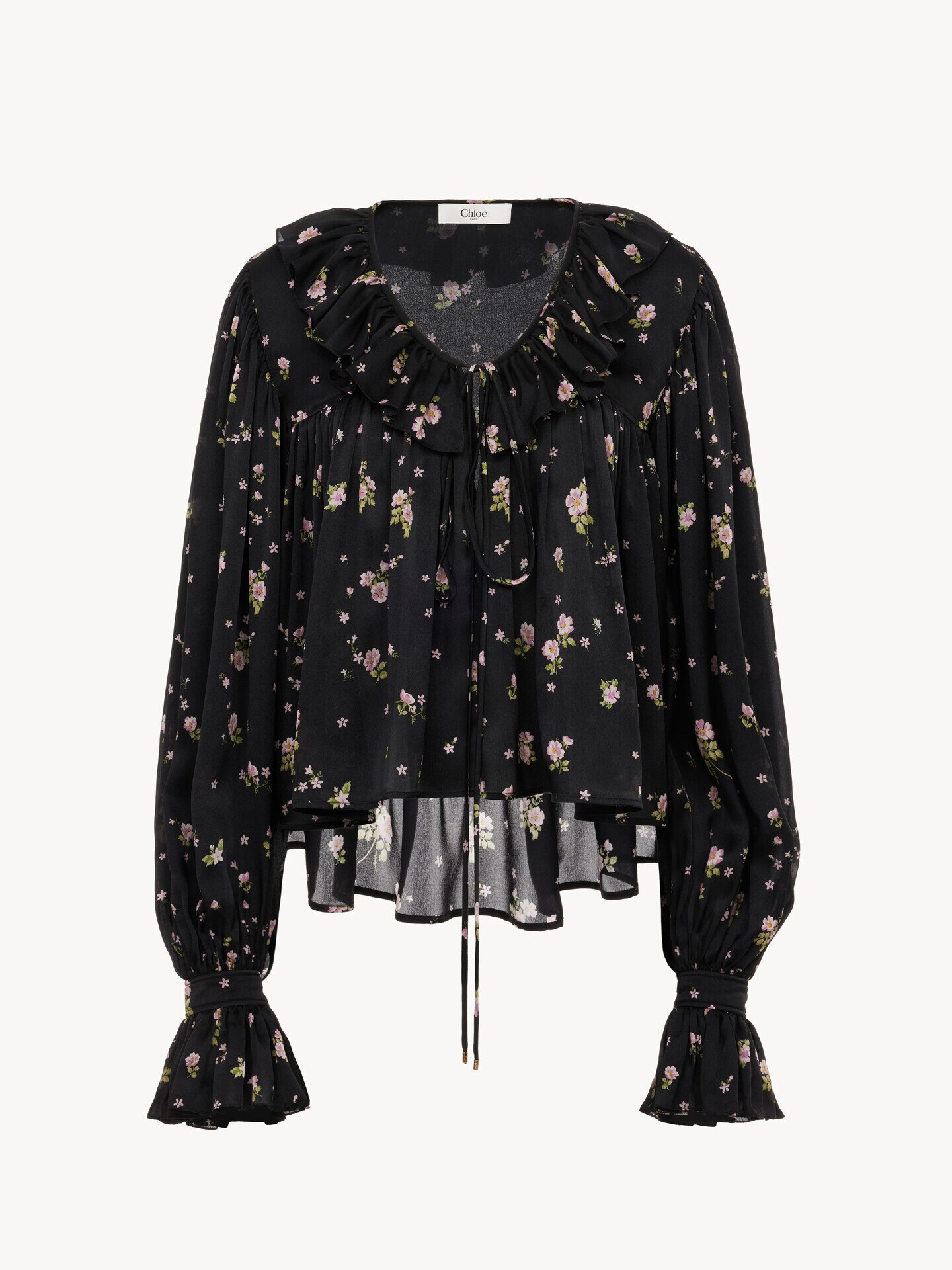 Maxi gathered ruffle top in silk charmeuse - 1