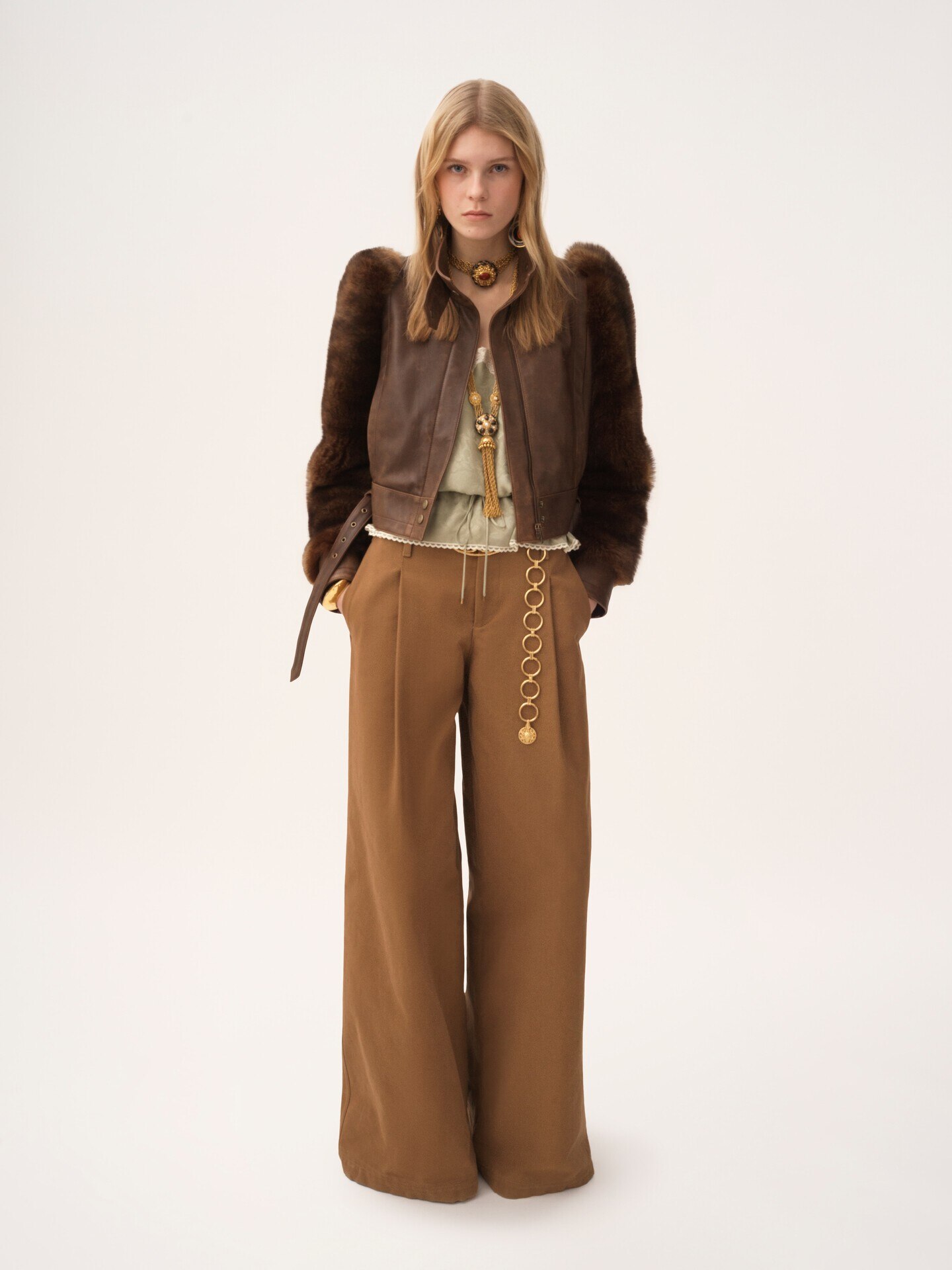 Pantalon taille haute large en toile de coton - 3