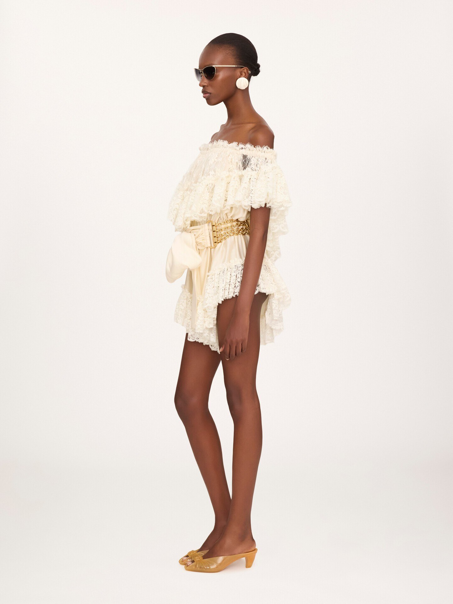 Off-the-shoulder mini jumpsuit in washed silk satin & lace - 6