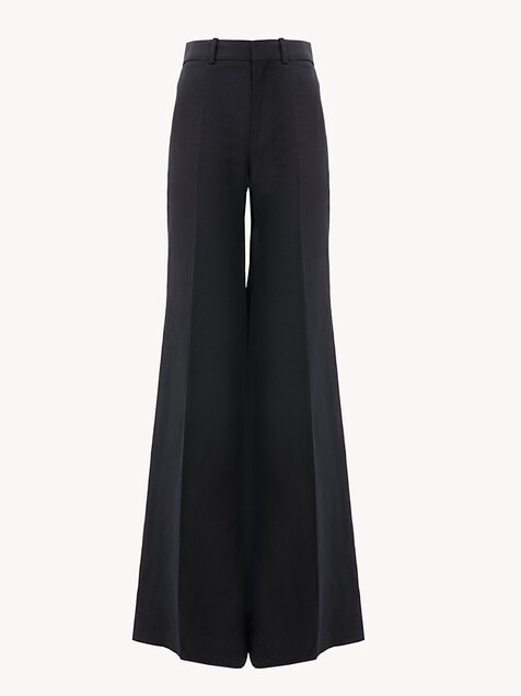 Pantalon taille haute &eacute;vas&eacute; en cr&ecirc;pe de lin
