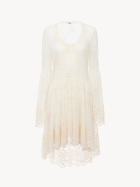 Mini robe &agrave; encolure arrondie en dentelle brod&eacute;e
