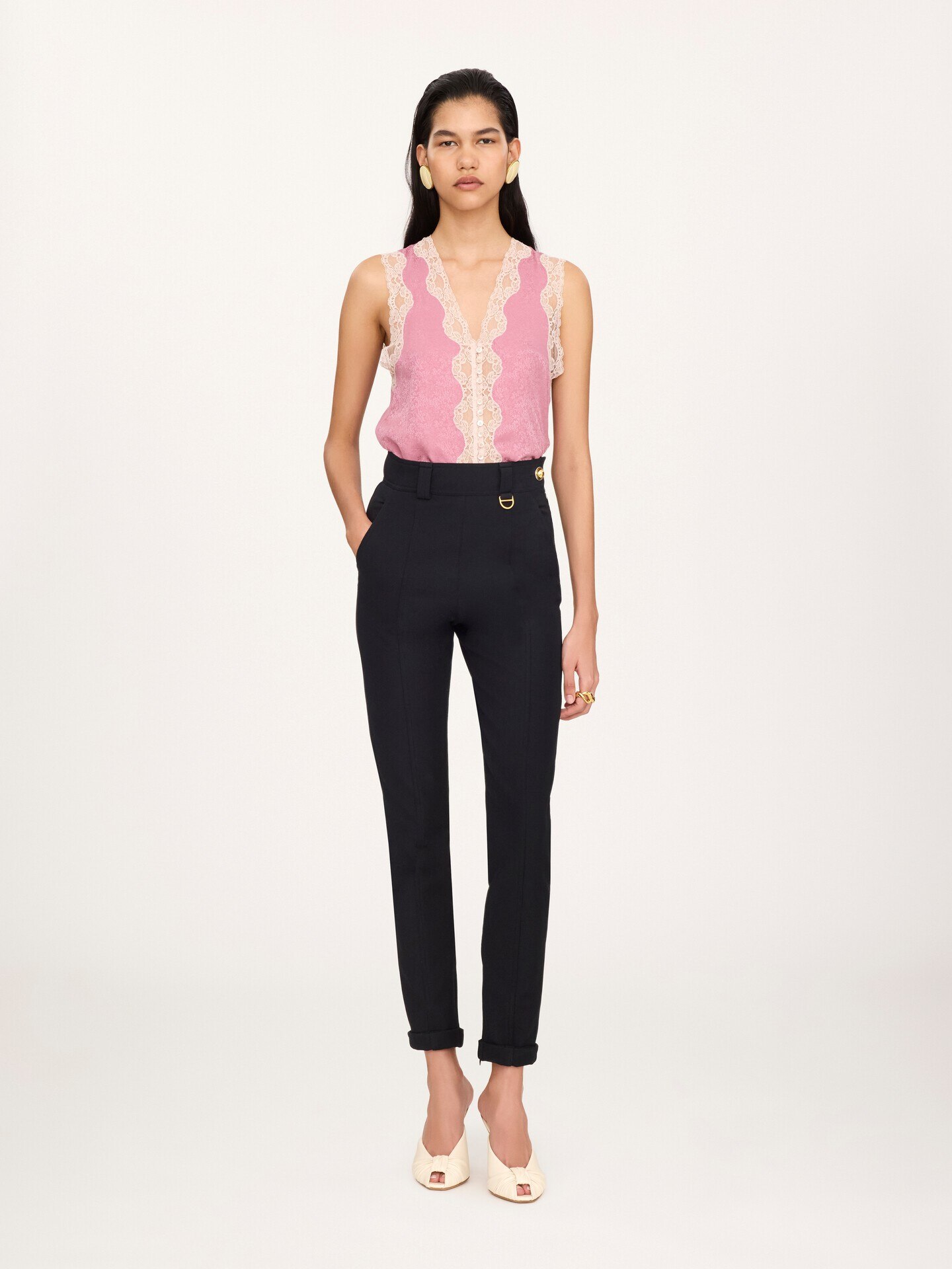 Fitted high-rise trousers in stretch tricotine - 1.0