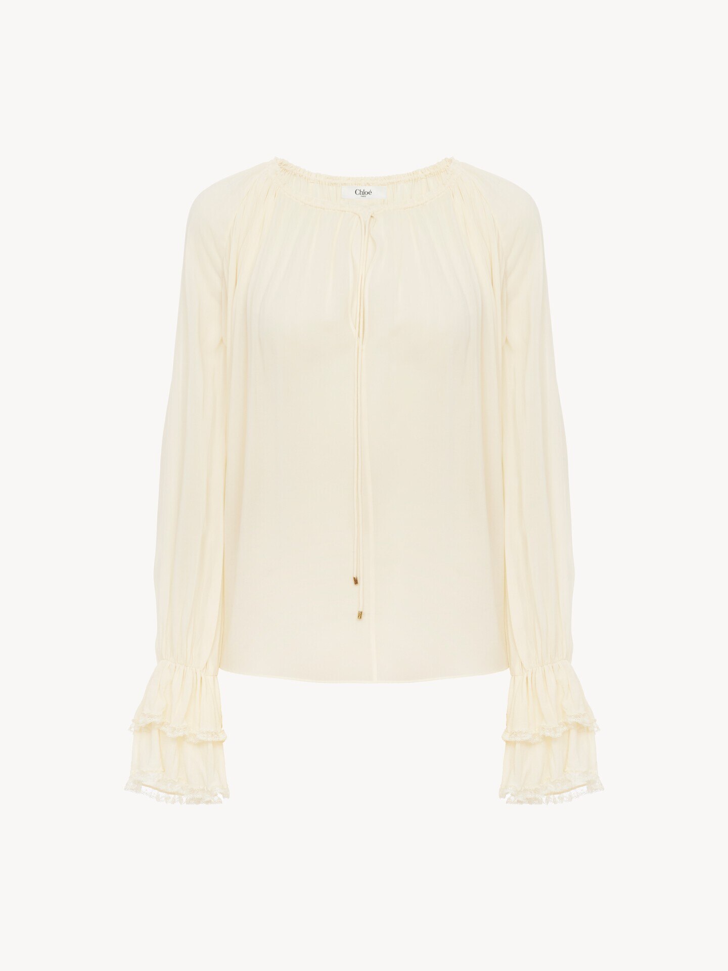 Gathered V-neck top in silk georgette - 2.0