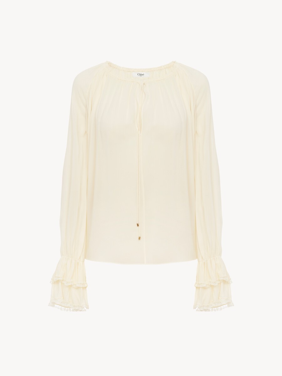 Gathered V-neck top in silk georgette - 2