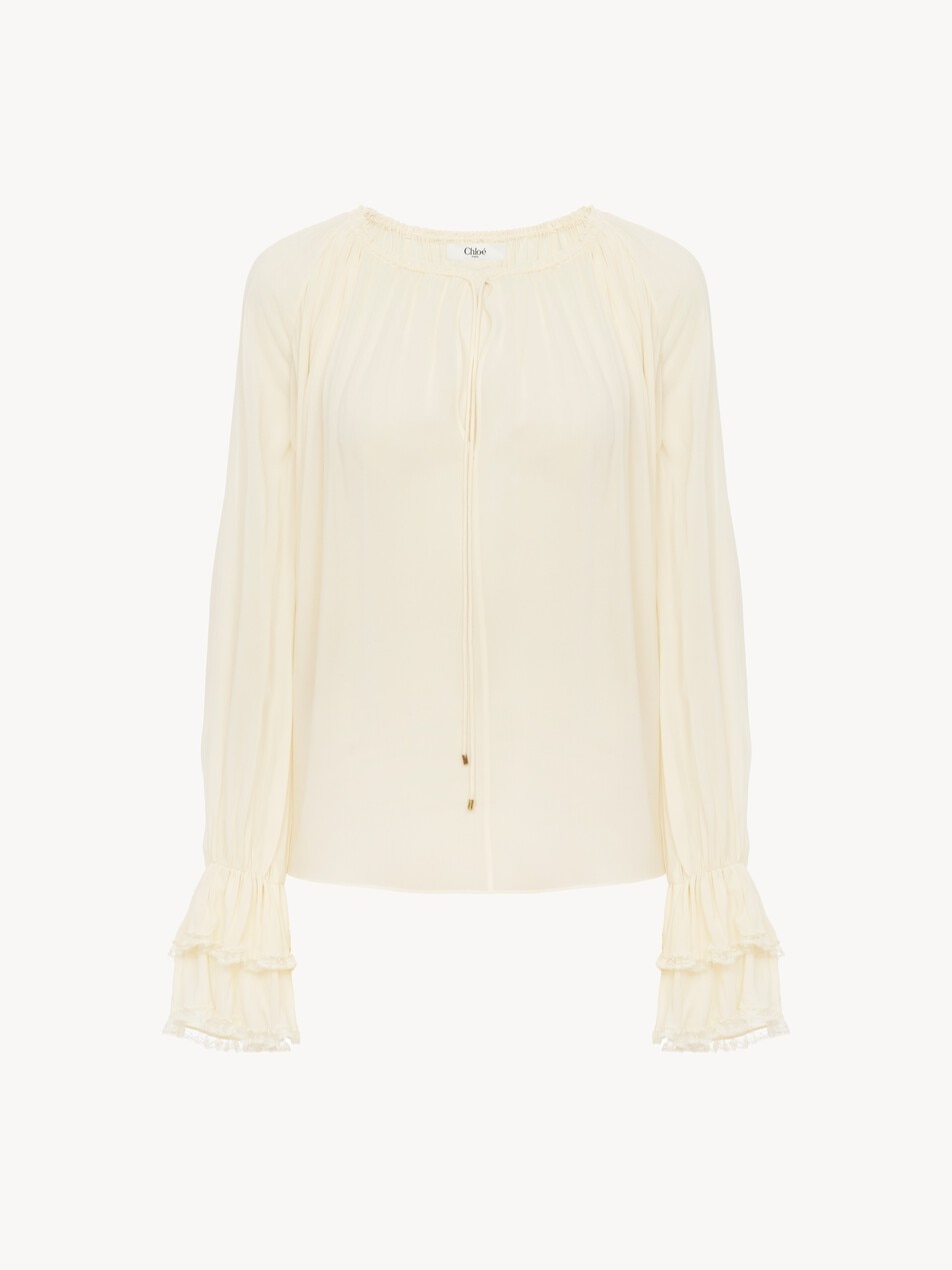 Gathered V-neck top in silk georgette - Packshot