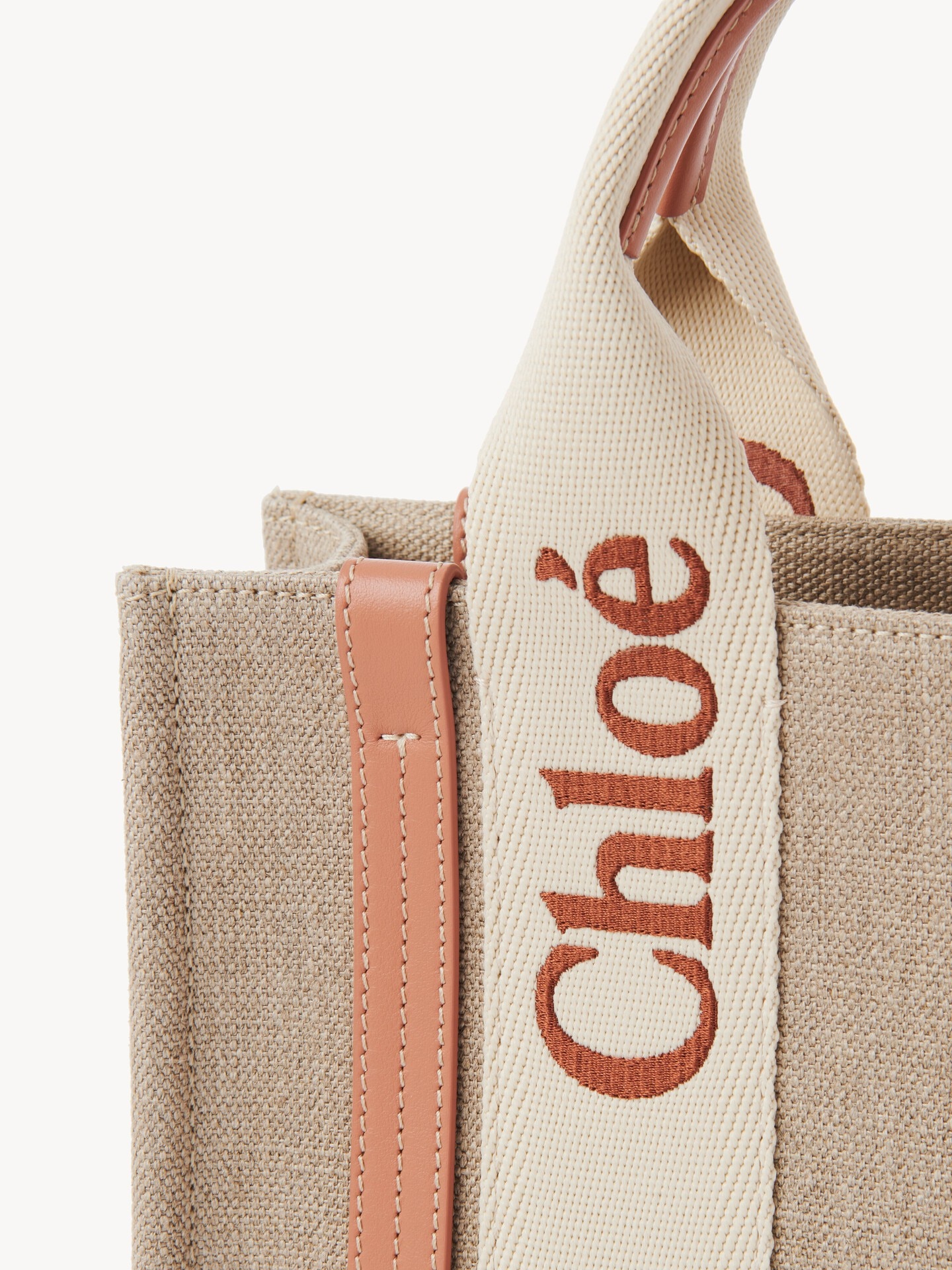 Small Woody tote bag in linen - 9