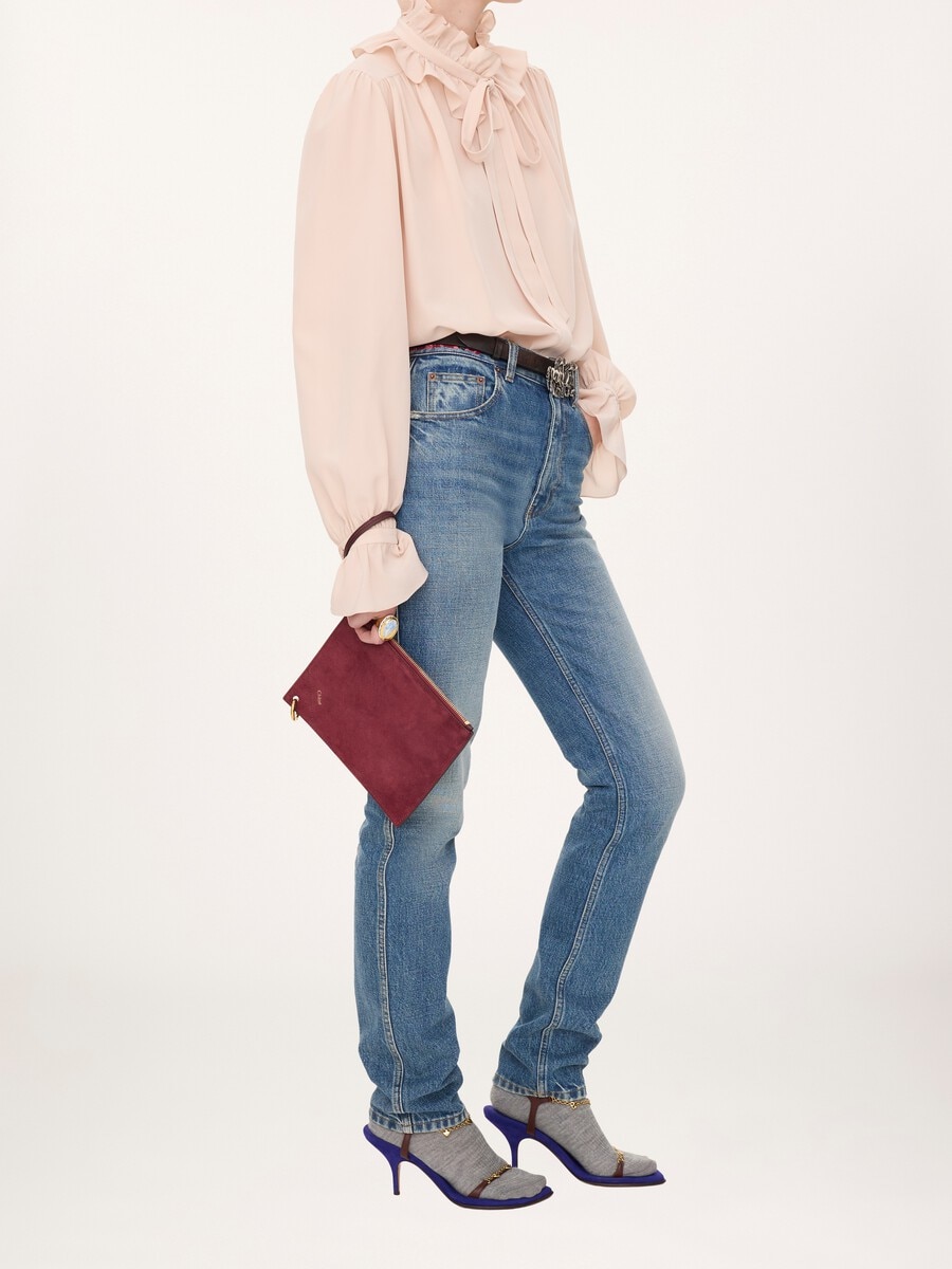 Chlo&eacute; Spin zipped pouch in suede & soft leather - 7