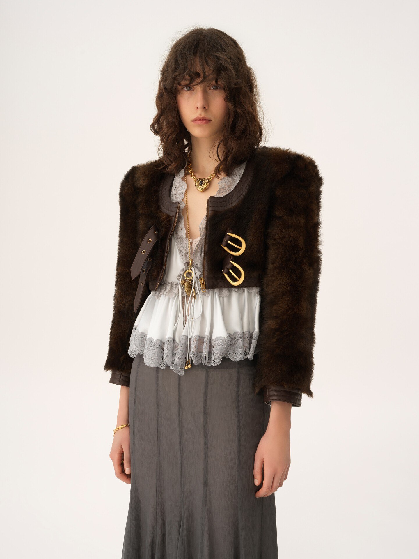 レザー製クロップドスペンサージャケット Faraway Brown - Chloé