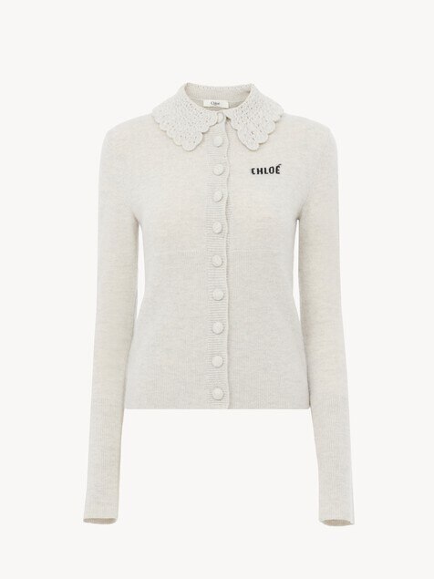 Cardigan ajust&eacute; en maille de laine &agrave; logo