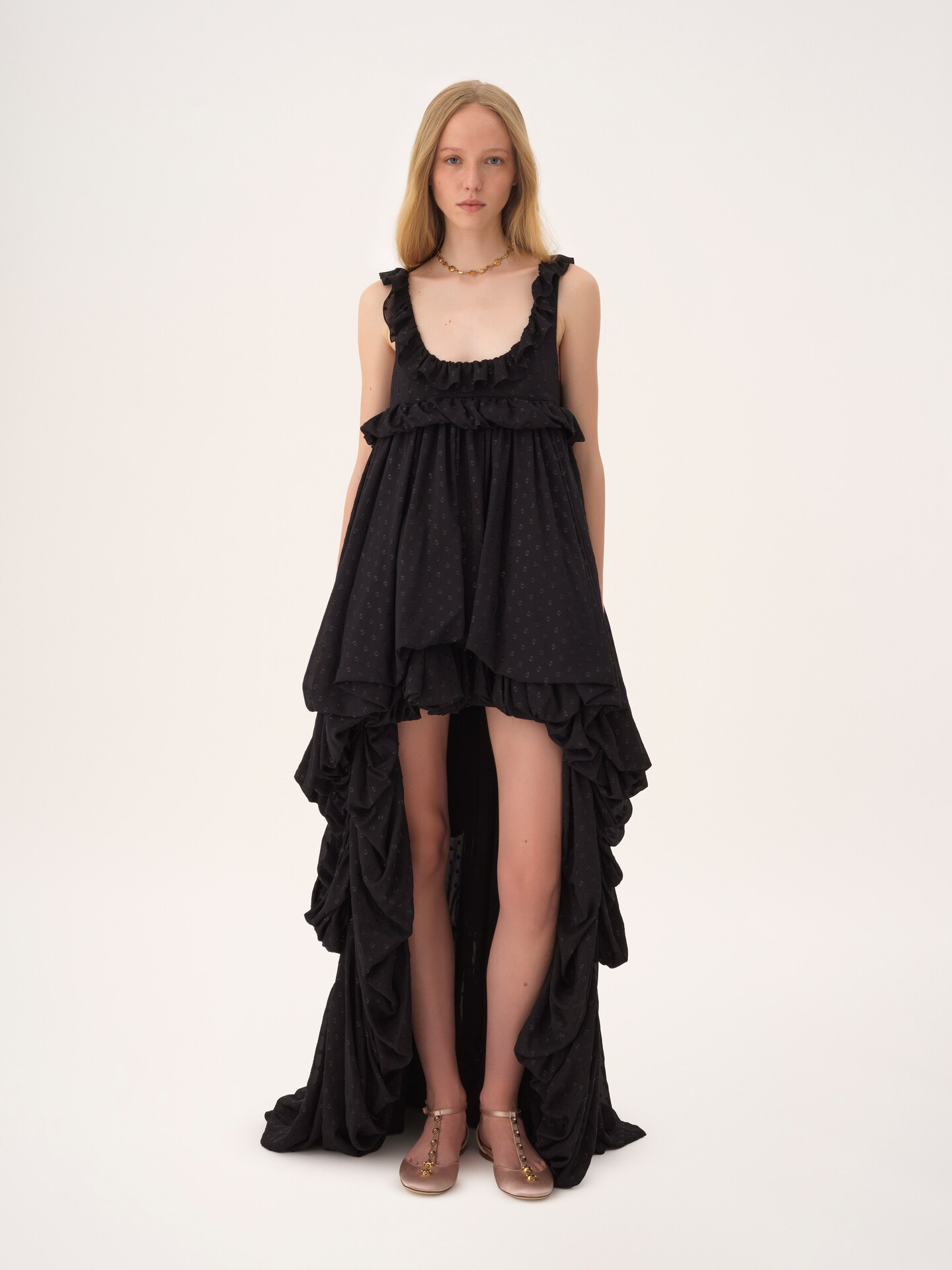 High-low sleeveless dress in silk georgette jacquard & lurex - 3