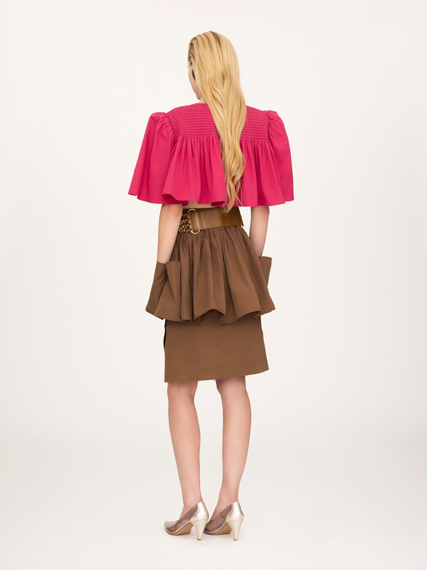 Gathered cropped top in cotton poplin - 5