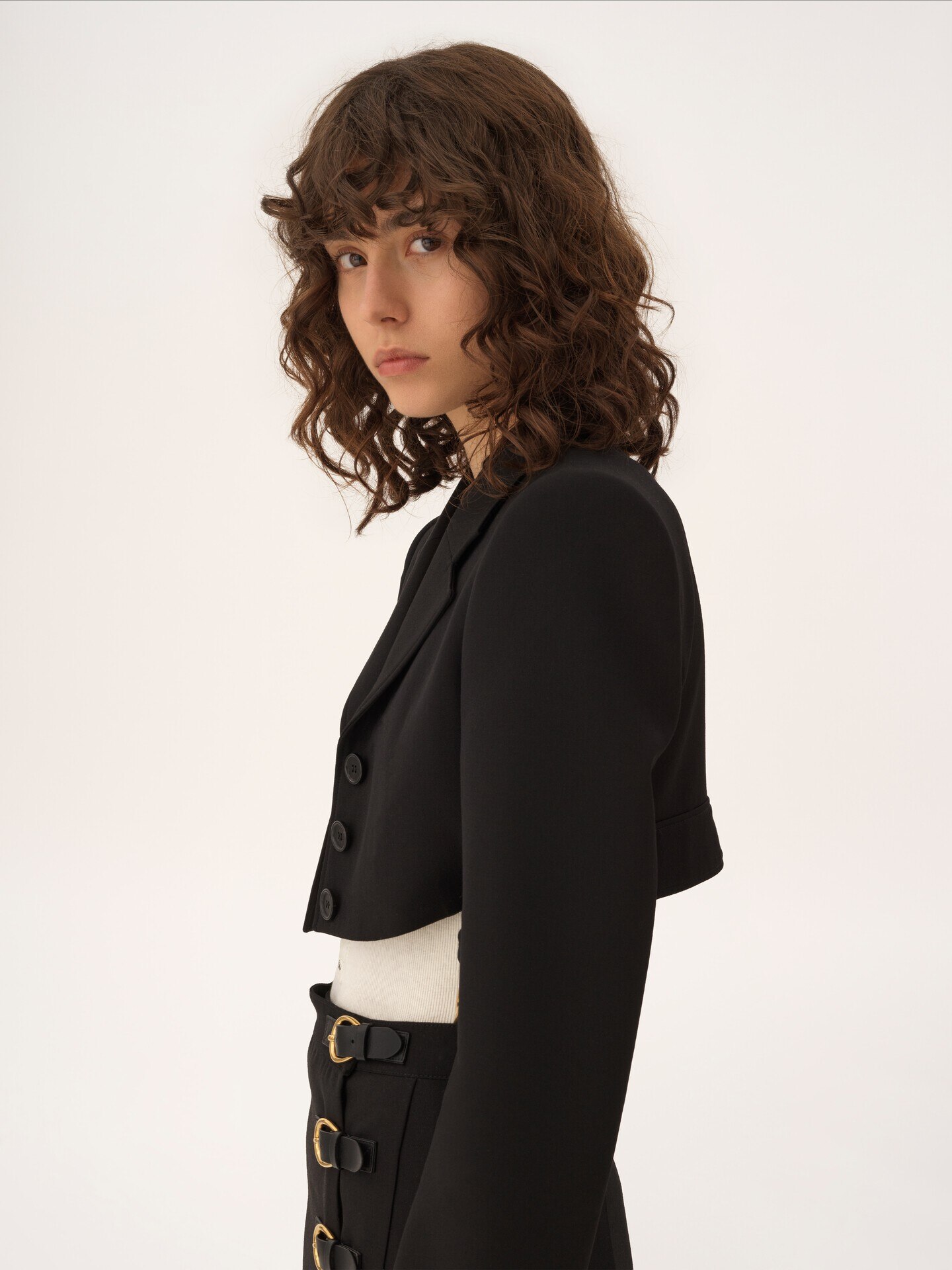 Cropped Spencer jacket in wool grain de poudre - 8