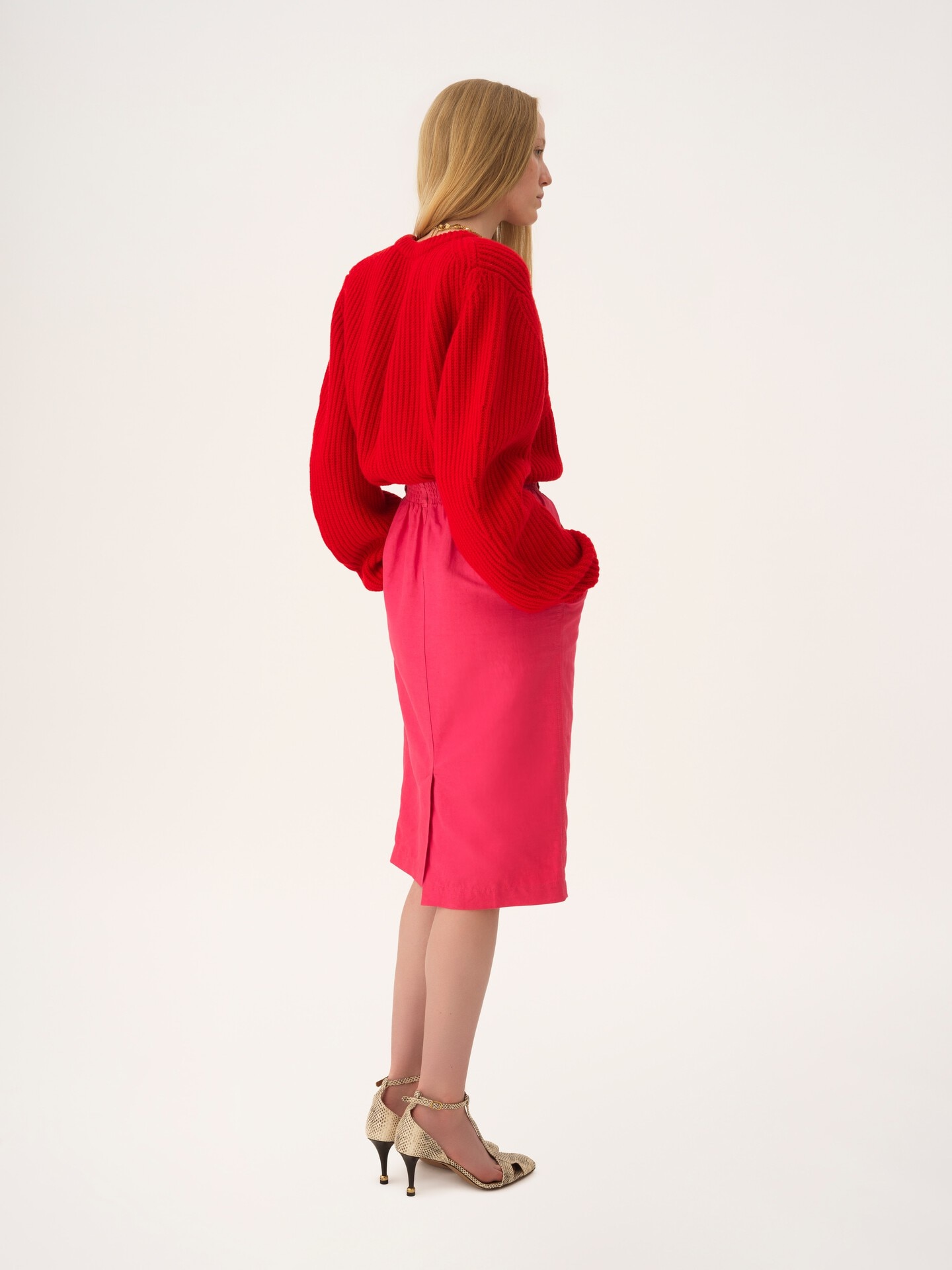Falda l&aacute;piz midi de gabardina de mezcla de algod&oacute;n - 7