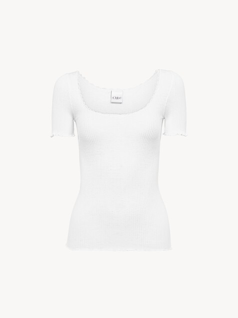 Scoop-neck fitted T-shirt in cotton