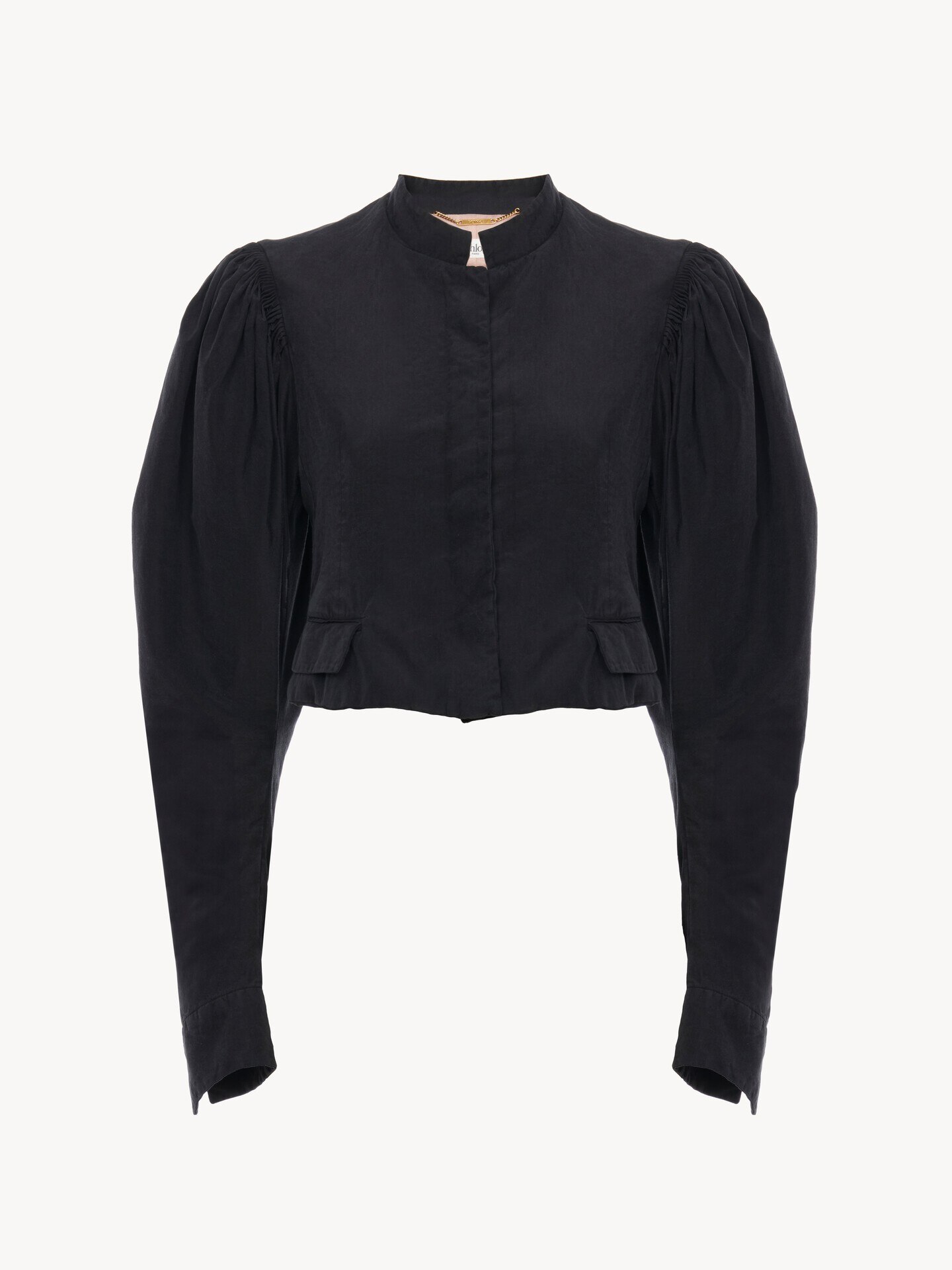Puff-sleeve cropped jacket in silk faille - 1