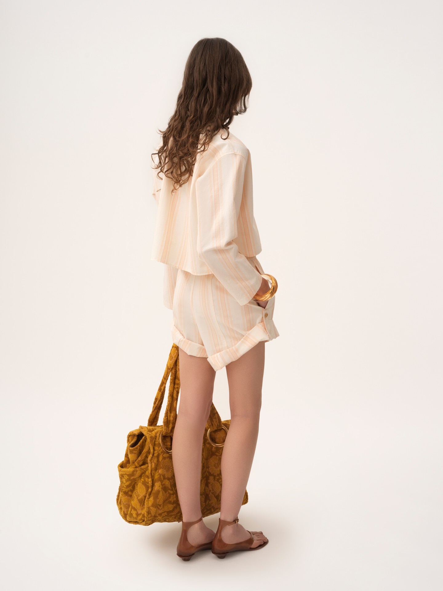 Short &agrave; liens de serrage et revers en coton - 5