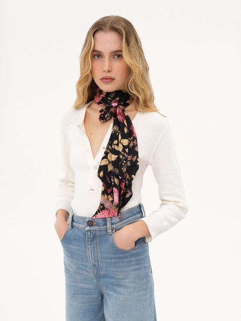 The Chloé Peonies wide bandeau scarf in silk charmeuse