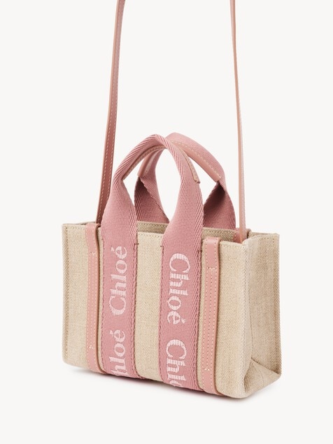 Mini Woody tote bag in linen