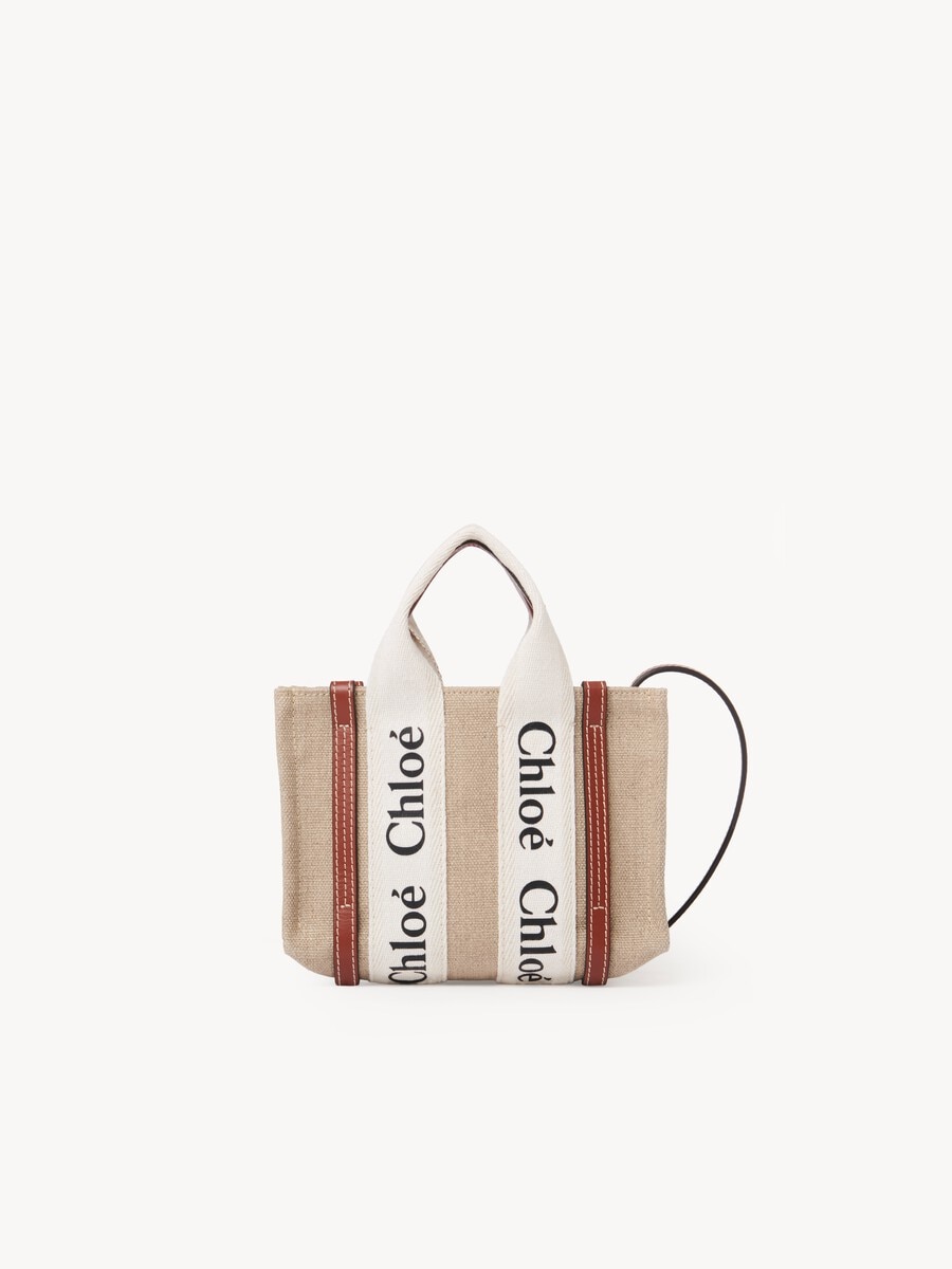 Mini Woody tote bag in linen - 1