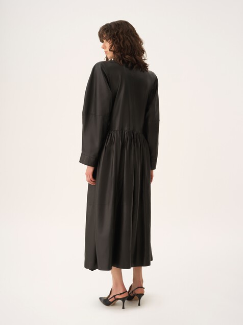 Manteau cavalier long oversize en cuir 