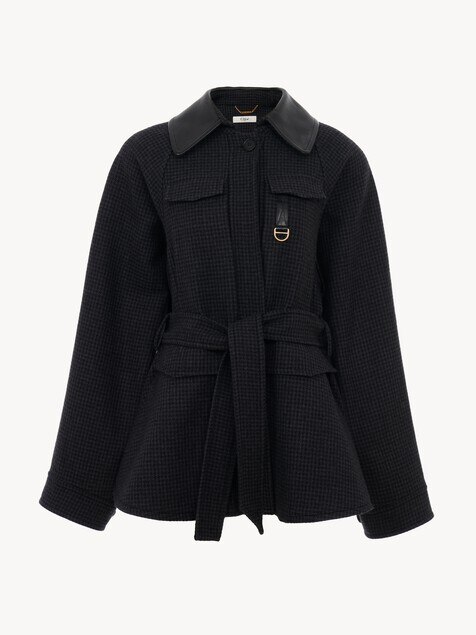 Utilitarian jacket in houndstooth wool