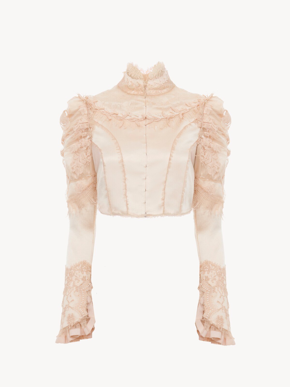 Chloé Cropped fitted jacket in silk duchess satin & lace
